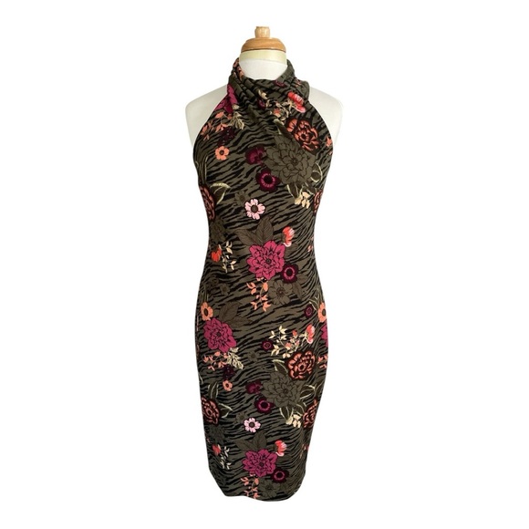 RACHEL Rachel Roy Floral Zebra Print Midi Dress - Black and Pink - Picture 1 of 4